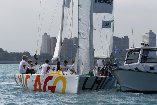 The incident of Finals Match 1 between Seah and Shea - CMRC Autumn Open A  © Chicago Match Race Center